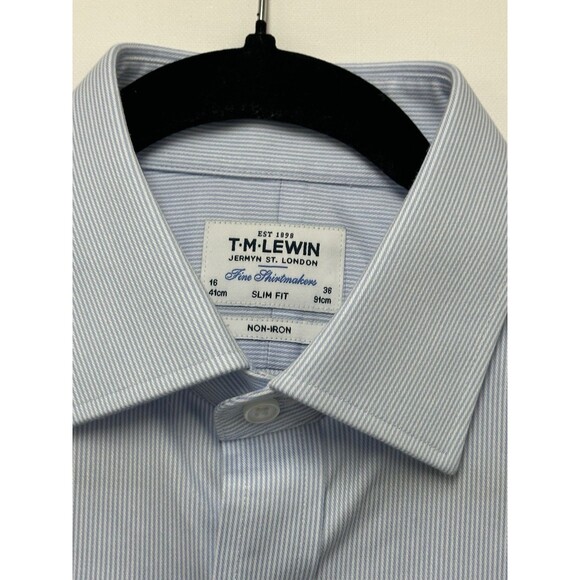 TM Lewin Dress Shirt Mens 16/36 Slim Fit Striped Blue White 41cm/91cm - Picture 4 of 11